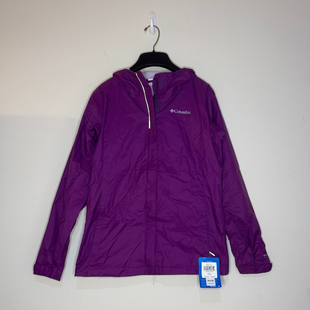 NWT Columbia Purple Omni-Tech Zip-Up Windbreaker Jacket Youth Large (14/16)